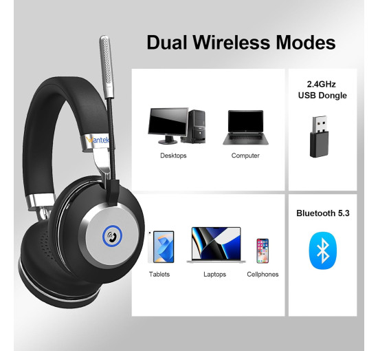 Беспроводная Bluetooth-гарнитура Wantek Dual Ear с микрофоном черный (my-18048)