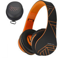 Беспроводные складные стереонаушники PowerLocus Bluetooth Over-Ear со встроенным микрофоном, черный/оранжевый (my-7008)