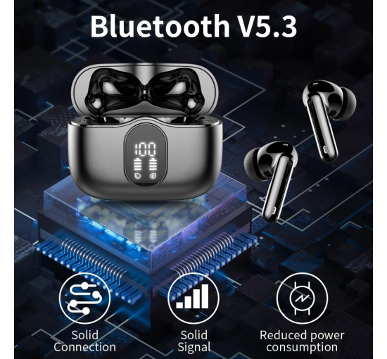 Бездротові навушники Btootos A90 Pro Bluetooth 5.3 світлодіодний дисплей з 4 ENC шумоподавлюючими мікрофонами чорний (my-11156)