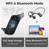 Водонепроникні навушники Bluetooth з вбудованою пам'яттю MP3 32 G MTOXW AS19 сірий (my-9170)