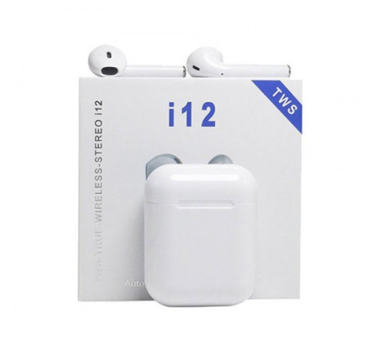 Бездротові навушники HBQ i12 TWS bluetooth 5.0 з кейсом, сенсорне керування без кнопок (білі) (my-17167)