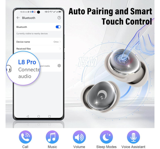 Наушники-вкладыши для сна VEKJ L8 Pro Bluetooth 48 часов работы с сенсорным экраном водонепроницаемые (mt-18058)