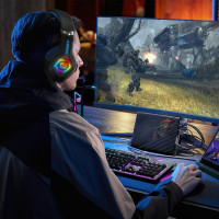 Игровая гарнитура для ПК PS4 PS5 Xbox с объемным звуком 7.1 игровые наушники с микрофоном с шумоподавлением полноразмерные наушники с RGB-подсветкой (my-17017)