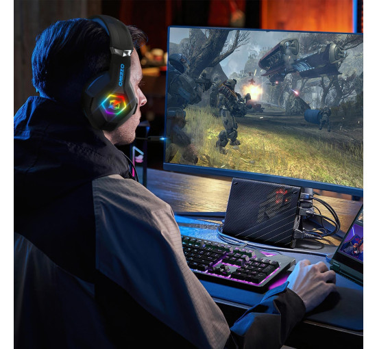 Игровая гарнитура для ПК, PS4, PS5, Xbox с объемным звуком 7.1, игровые наушники с микрофоном с шумоподавлением, полноразмерные наушники с RGB-подсветкой (my-17017)