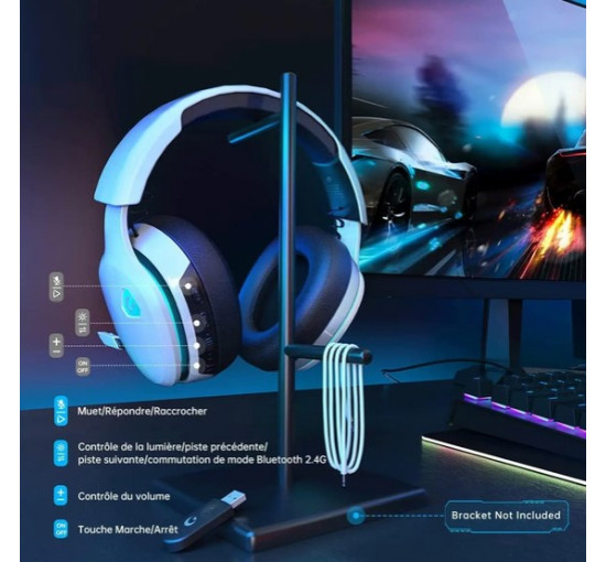 Геймерские беспроводные наушники Gtheos Captain 300 White для Xbox, Playstation и других устройств, микрофон, стереозвук (my-050)