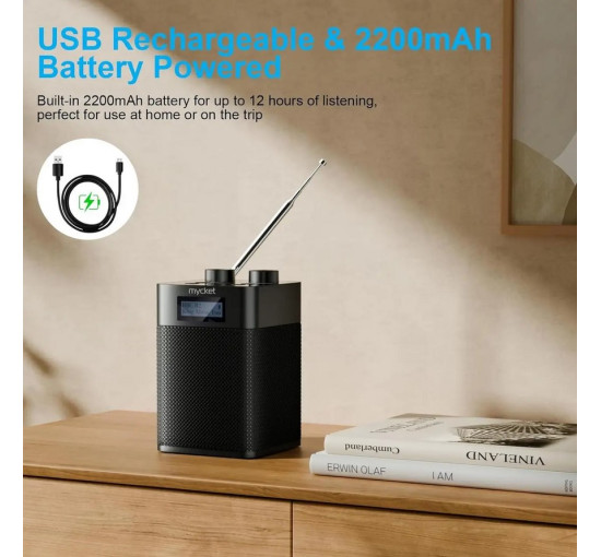 Портативне радіо Mycket Portable DAB+ Radio HS-D001 FM Цифровий радіоприймач, що перезаряджається, з Bluetooth (my-17205)
