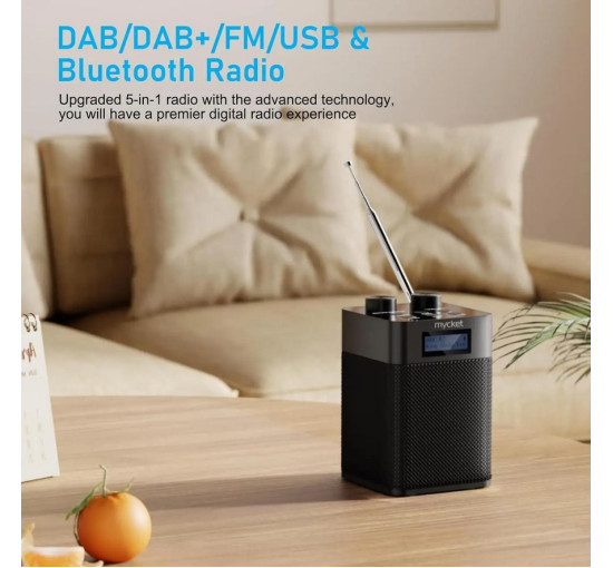 Портативне радіо Mycket Portable DAB+ Radio HS-D001 FM Цифровий радіоприймач, що перезаряджається, з Bluetooth (my-17205)