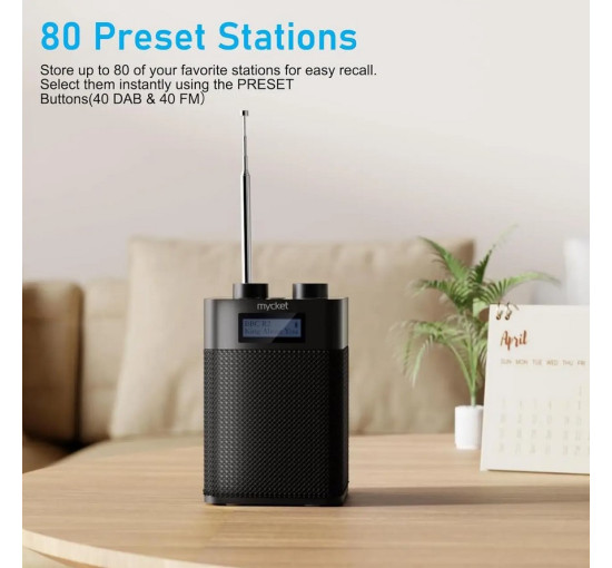 Портативне радіо Mycket Portable DAB+ Radio HS-D001 FM Цифровий радіоприймач, що перезаряджається, з Bluetooth (my-17205)