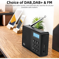 Цифрове портативне радіо WOVTE DAB+ з можливістю підзарядки та живленням від мережі, Bluetooth, 40 передустановок, світлодіодний дисплей (my-17100)