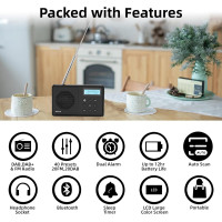 Цифрове портативне радіо WOVTE DAB+ з можливістю підзарядки та живленням від мережі Bluetooth 40 передустановок світлодіодний дисплей (my-17100)