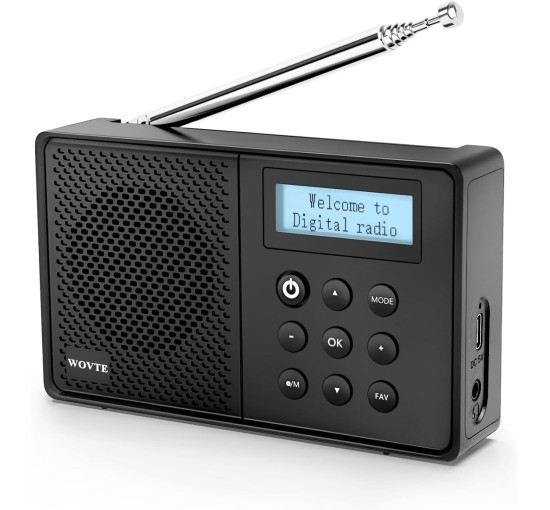 Цифрове портативне радіо WOVTE DAB+ з можливістю підзарядки та живленням від мережі, Bluetooth, 40 передустановок, світлодіодний дисплей (my-17100)