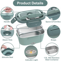 Портативный подогреваемый ланч-бокс 3 в 1 со съемным контейнером из нержавеющей стали объемом 1,5 л Vingud FT01 светло-зеленый (my-14008)