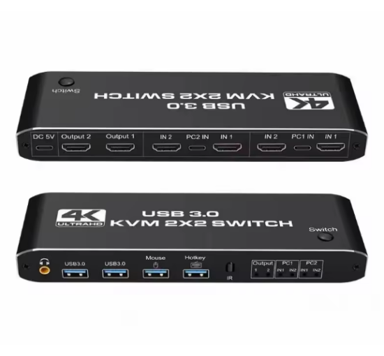 Коммутатор KVM-переключатель 2x2 HDMI kvm-переключатель 4K 60 Гц Двойной монитор KVM HDMI  Display USB KVM-переключатель 2 в 2 выхода (my-11160)