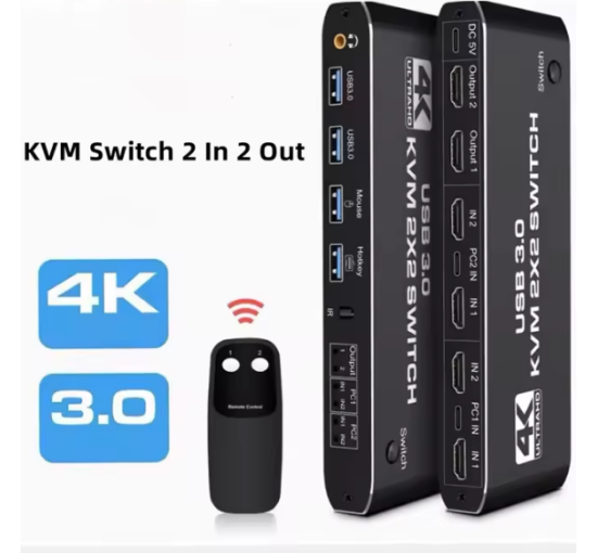 Коммутатор KVM-переключатель 2x2 HDMI kvm-переключатель 4K 60 Гц Двойной монитор KVM HDMI  Display USB KVM-переключатель 2 в 2 выхода (my-11160)