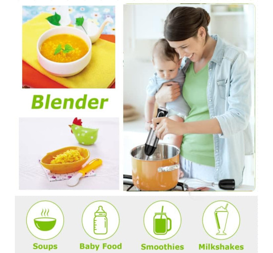 Ручной блендер Bonsenkitchen HB3203 из нержавеющей стали 4 в 1 мощностью 1000 Вт, 20 скоростей черный (my-14029)