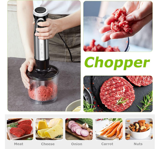 Ручной блендер Bonsenkitchen HB3203 из нержавеющей стали 4 в 1 мощностью 1000 Вт, 20 скоростей черный (my-14029)