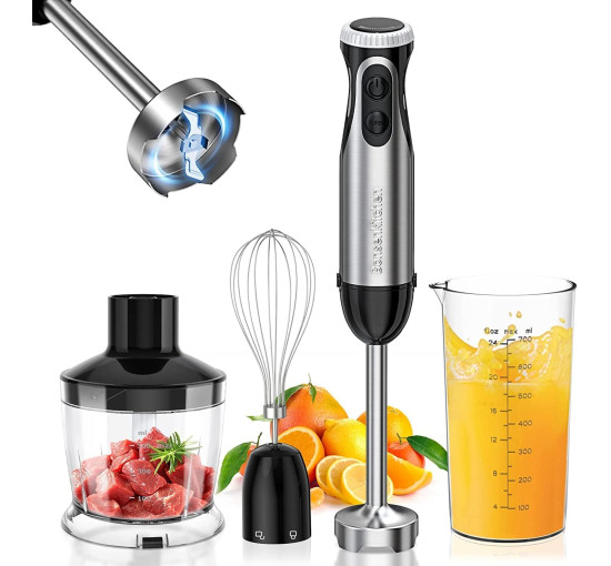 Ручной блендер Bonsenkitchen HB3203 из нержавеющей стали 4 в 1 мощностью 1000 Вт, 20 скоростей черный (my-14029)