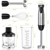 Ручной блендер Bonsenkitchen HB3203 из нержавеющей стали 4 в 1 мощностью 1000 Вт, 20 скоростей черный (my-14029)