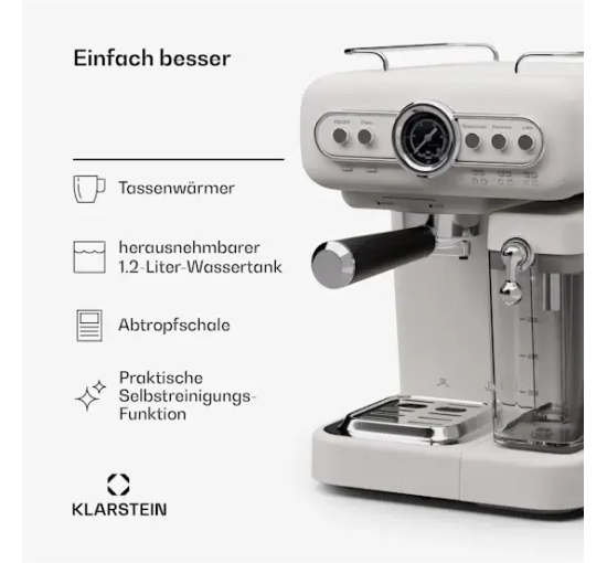 Еспресо кава-машина Klarstein Espressionata Evo 10045426 1350 Вт (my-5091)