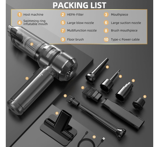 Ручной пылесос с бесщёточным двигателем NVKHG тёмно-серый (my-18123)