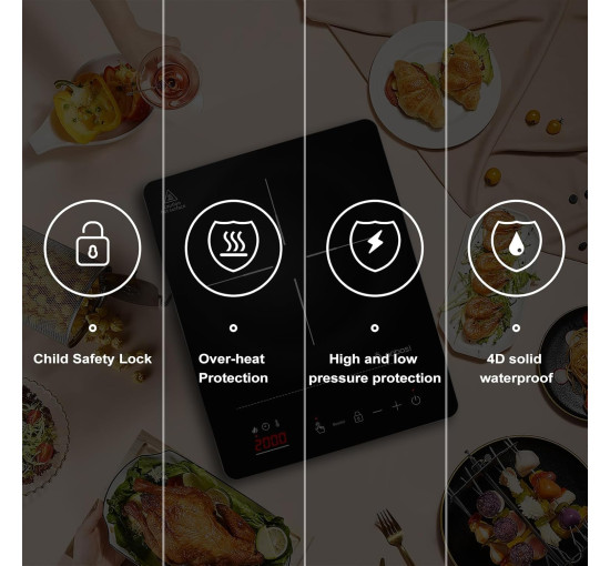 Індукційна варильна панель Aobosi з портативним ультратонким корпусом (32*26*4,2) 2000 Вт UK-FS-IC015F-SV (my-14036)