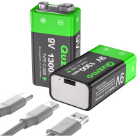 Комплект из 2 перезаряжаемых литий-ионных аккумуляторов 9 В ёмкостью 1300 мА·ч Quzmo с зарядным кабелем (my-17150)