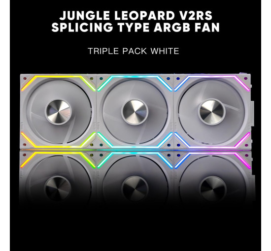 Комплект из трёх вентиляторов Jungle Leopard Splice Type ARGB PC UNI с последовательным подключением 120 мм V2RS белый (my-18031)