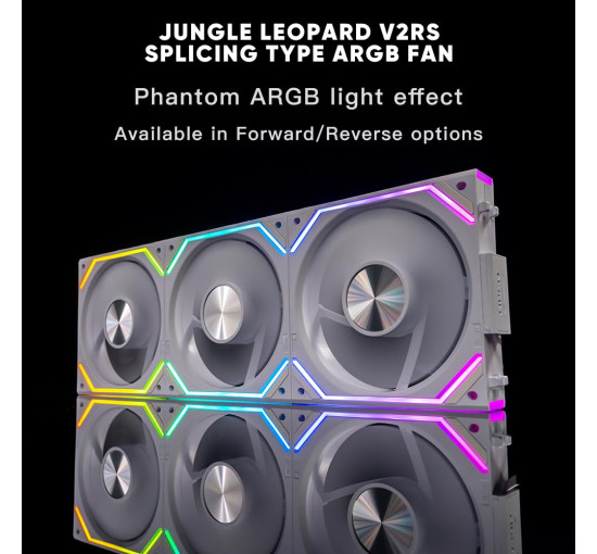 Комплект из трёх вентиляторов Jungle Leopard Splice Type ARGB PC UNI с последовательным подключением 120 мм V2RS белый (my-18031)