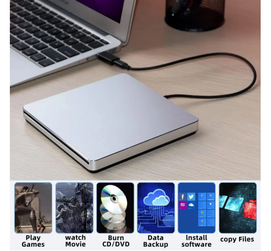 Внешний привод DVD NOLYTH CT02 USB 3.0 для Mac и Windows скорость записи 24x серебристый (my-18142)