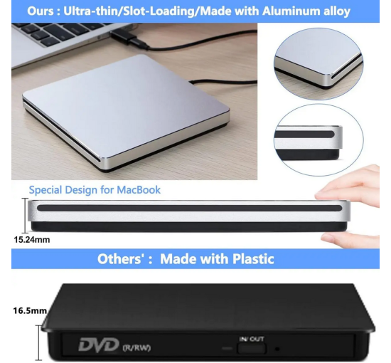 Внешний привод DVD NOLYTH CT02 USB 3.0 для Mac и Windows скорость записи 24x серебристый (my-18142)