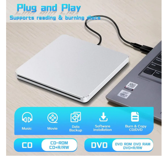 Внешний привод DVD NOLYTH CT02 USB 3.0 для Mac и Windows скорость записи 24x серебристый (my-18142)