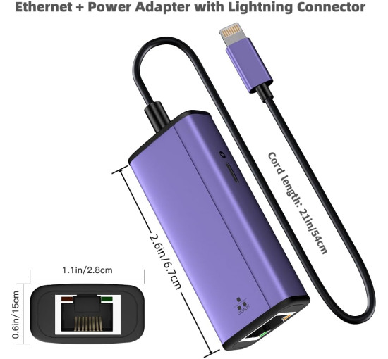 Адаптер питания с разъемом Sunshot Lightning/Ethernet 2 в 1 совместимый с iPhone/iPad/iPod (my-095)