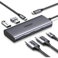Концентратор UGREEN 15852 6 в 1 USB C Hub для Dell XPS, ThinkPad и других устройств Grey (my-2079)