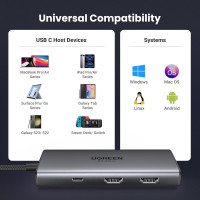 Концентратор UGREEN 15852 6 в 1 USB C Hub для Dell XPS, ThinkPad и других устройств Grey (my-2079)