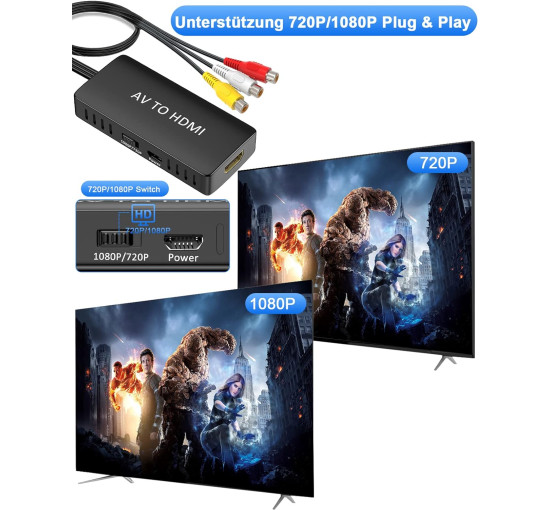 Конвертер Faersi RCA HDMI з кабелем HDMI, адаптер AV-HDMI 1080P для N64/PS2/Xbox/SNES/VHS/VCR/DVD, підтримує адаптер PAL/NTSC RCA-HDMI (my-1086)