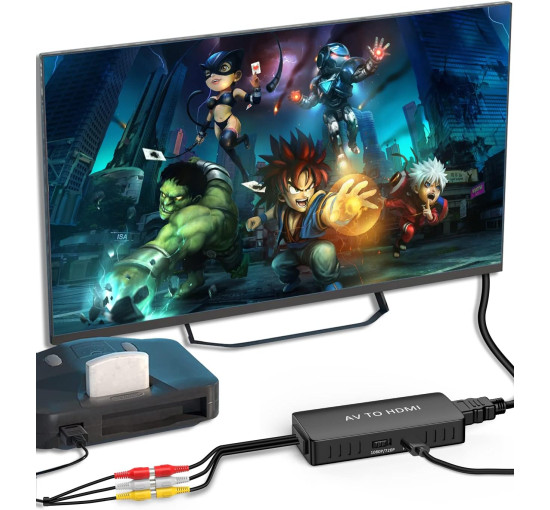 Конвертер Faersi  RCA в HDMI с кабелем HDMI, адаптер AV-HDMI 1080P для N64/PS2/Xbox/SNES/VHS/VCR/DVD, поддерживает адаптер PAL/NTSC RCA-HDMI (my-1086)