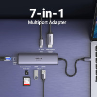 USB-концентратор 7 в 1,  адаптер UGREEN 60515 серый (my-4053)