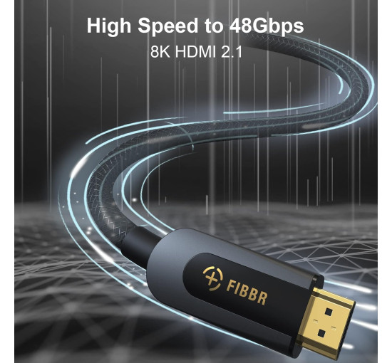 Сертифікований кабель FIBBR 8K HDMI 2.1, 8K@60 Гц 4K@120 Гц 48 Гбіт/с, надшвидкісний кабель HDMI, UHD eARC Dolby Vision HDR10+ HDCP, 2м (my-12032)