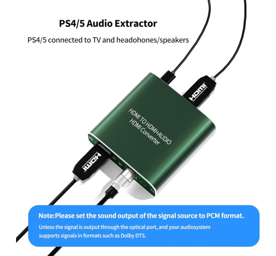 Адаптер HDMI Audio Extractor 4K 60KHz HDMI to Optical 3.5mm AUX TLsiwio (my-12046)