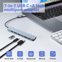 Многопортовый адаптер 7 в 2 с USB Hub 3.0, 2 портами USB-C и 4 портами USB 2.0 Loydia серый (my-15018)