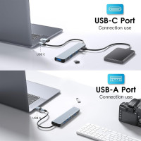 Многопортовый адаптер 7 в 2 с USB Hub 3.0, 2 портами USB-C и 4 портами USB 2.0 Loydia серый (my-15018)