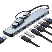 Многопортовый адаптер 7 в 2 с USB Hub 3.0, 2 портами USB-C и 4 портами USB 2.0 Loydia серый (my-15018)
