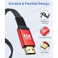 Високошвидкісний тонкий плоский кабель 4K HDMI-HDMI JSAUX CV0016 довжиною 25 футів червоний (my-15020)