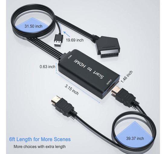 Адаптер HDMI Scart з кабелями HDMI та Scart, підтримка стереозвуку та відео NTSC/PAL TLsiwio (my-12108)