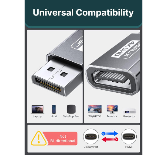 Адаптер JSAUX 4K DisplayPort - HDMI однонаправлений адаптер "тато - мама" сірий 2 штук (my-15012)