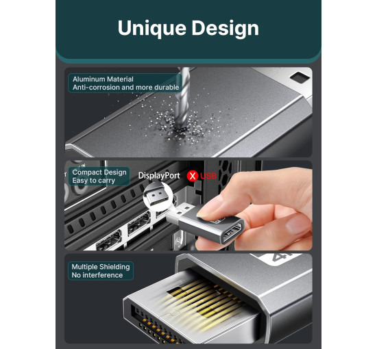 Адаптер JSAUX 4K DisplayPort - HDMI однонаправлений адаптер "тато - мама" сірий 2 штук (my-15012)