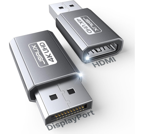Адаптер JSAUX 4K DisplayPort - HDMI однонаправлений адаптер "тато - мама" сірий 2 штук (my-15012)