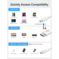 Кабель 2-в-1 Type C - HDMI 4K с портом зарядки PD 100 Вт JSAUX CV0057, совместим с Thunderbolt 3, iPhone, MacBook, Samsung, iMac, iPad, Surface-White (my-15022)