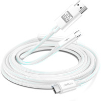 Кабель 2-в-1 Type C - HDMI 4K с портом зарядки PD 100 Вт JSAUX CV0057, совместим с Thunderbolt 3, iPhone, MacBook, Samsung, iMac, iPad, Surface-White (my-15022)