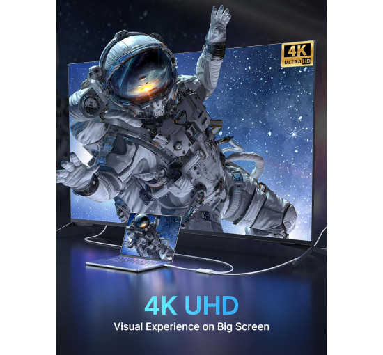 Кабель 2-в-1 Type C - HDMI 4K с портом зарядки PD 100 Вт JSAUX CV0057, совместим с Thunderbolt 3, iPhone, MacBook, Samsung, iMac, iPad, Surface-White (my-15022)